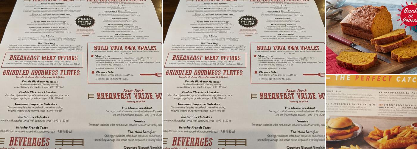 Bob Evans Menu