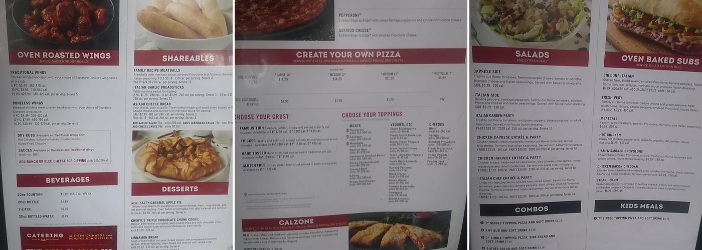 Donatos Pizza Menu
