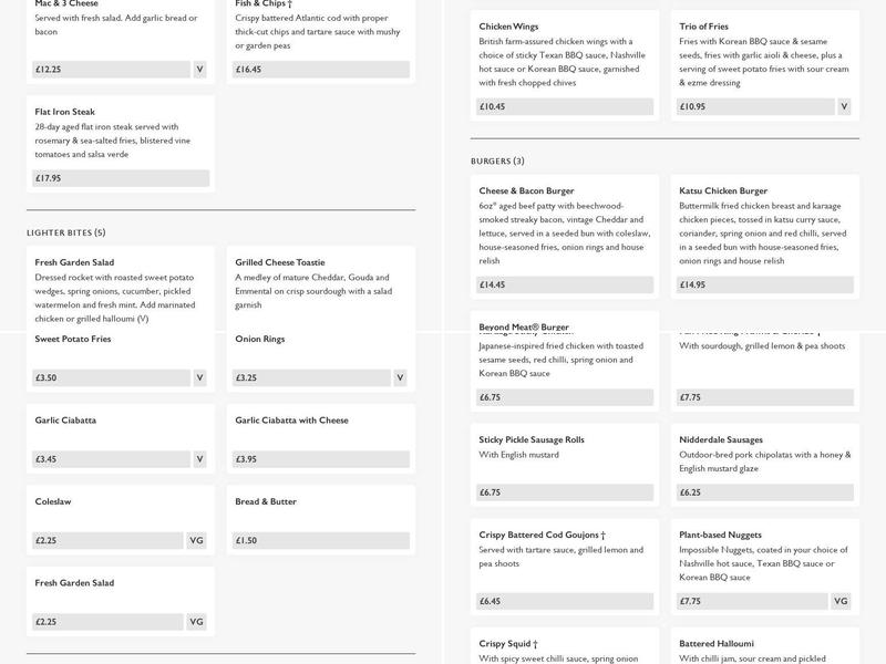 The Teddington Arms Menu