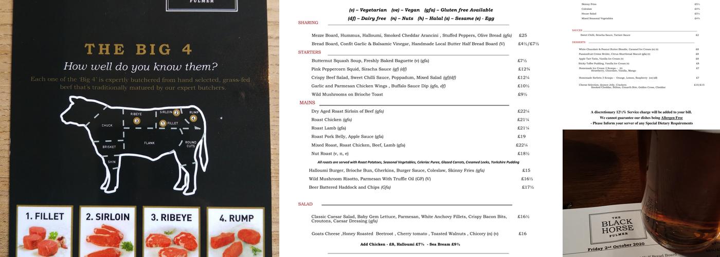 The Black Horse Menu