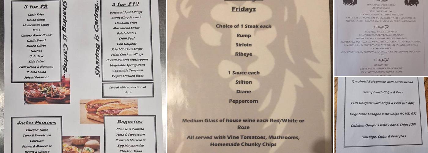 The Black Lion, Durdar Menu