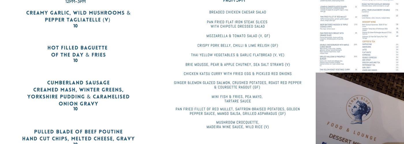 Penny Blue Restaurant & Bar Menu
