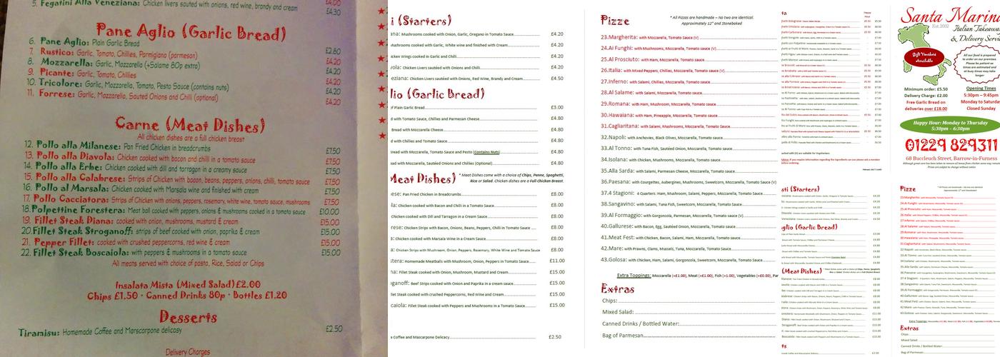 Santa Marina Menu