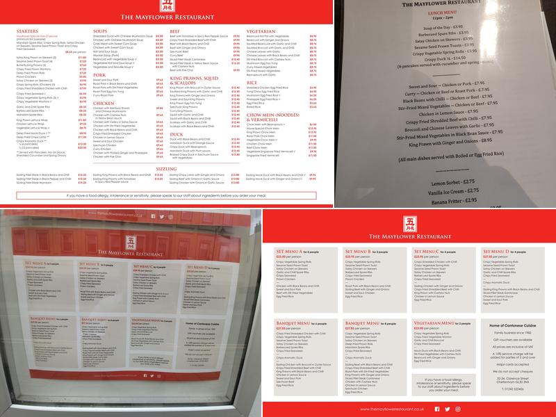 The Mayflower Restaurant Menu