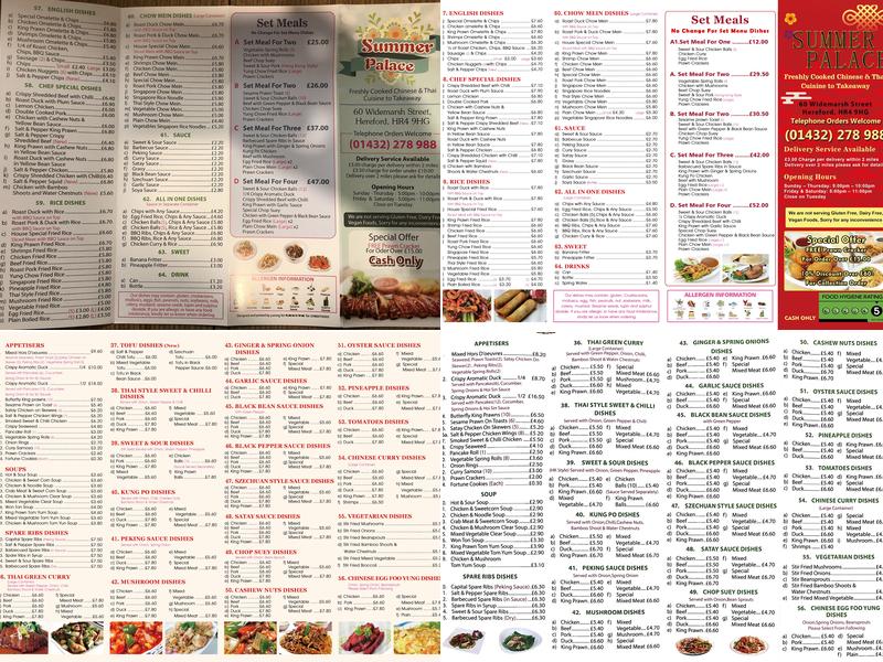 Summer Palace Chinese Take Away Menu