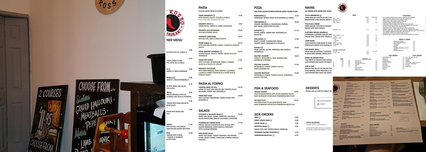Pepe Rosso Menu