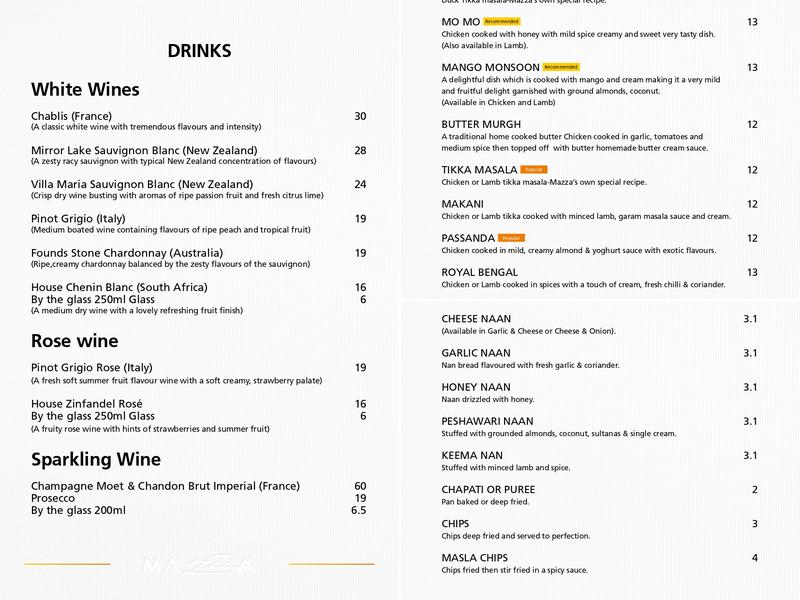 Mazza Restaurant Menu
