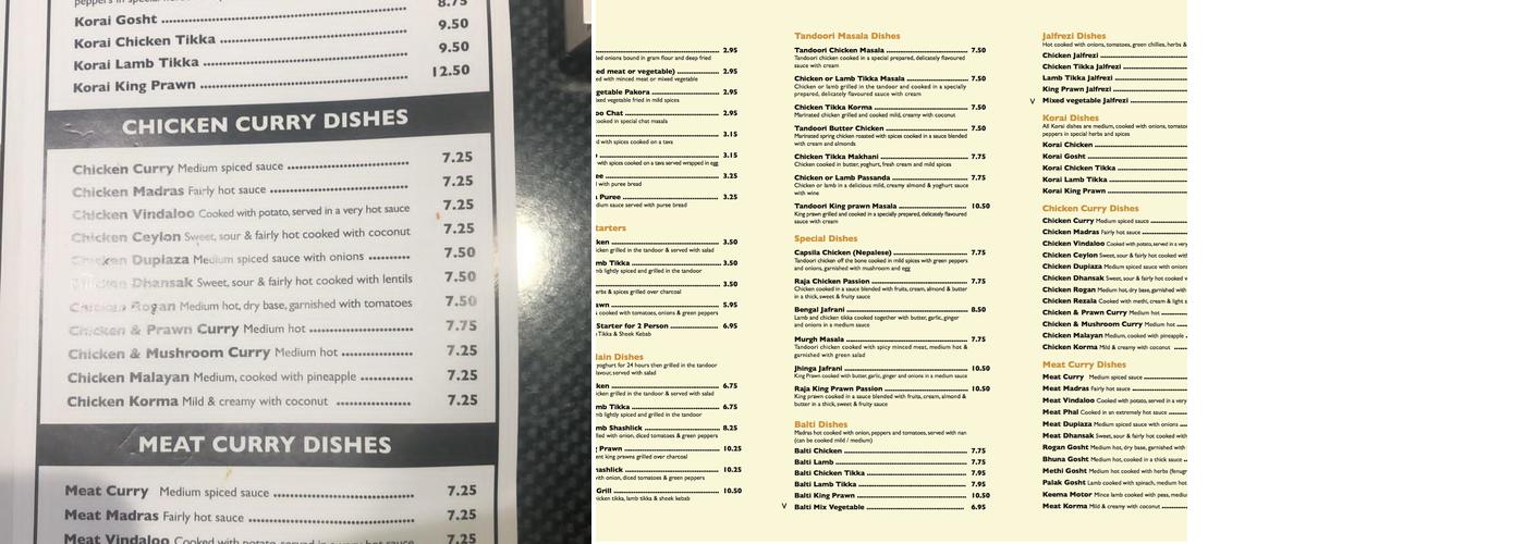 Raja Tandoori Menu