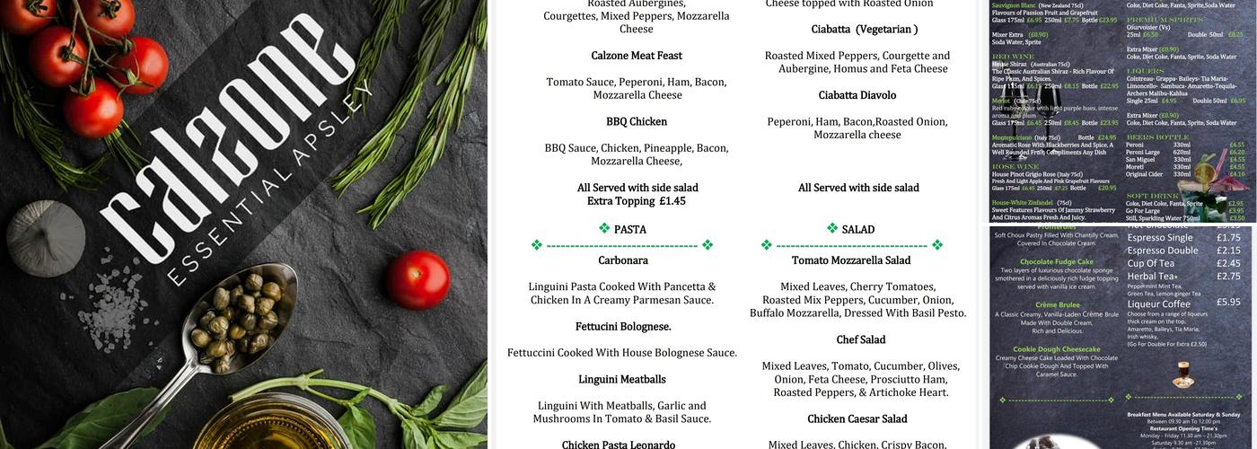 Calzone Essential Pizza Menu