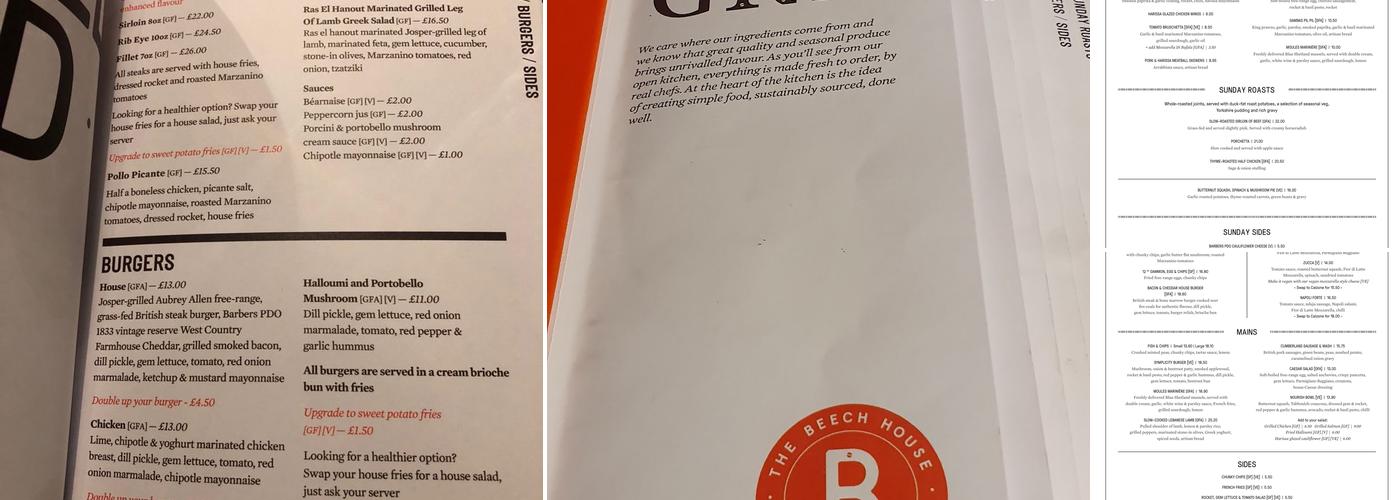 The Beech House Menu