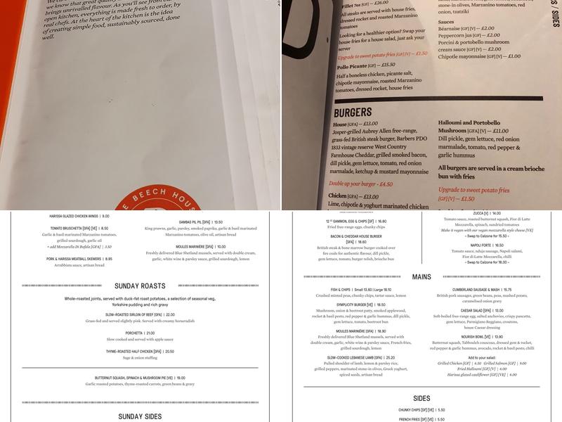 The Beech House Menu