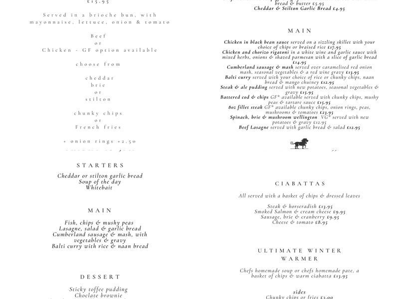 The Black Lion Lynsted Menu