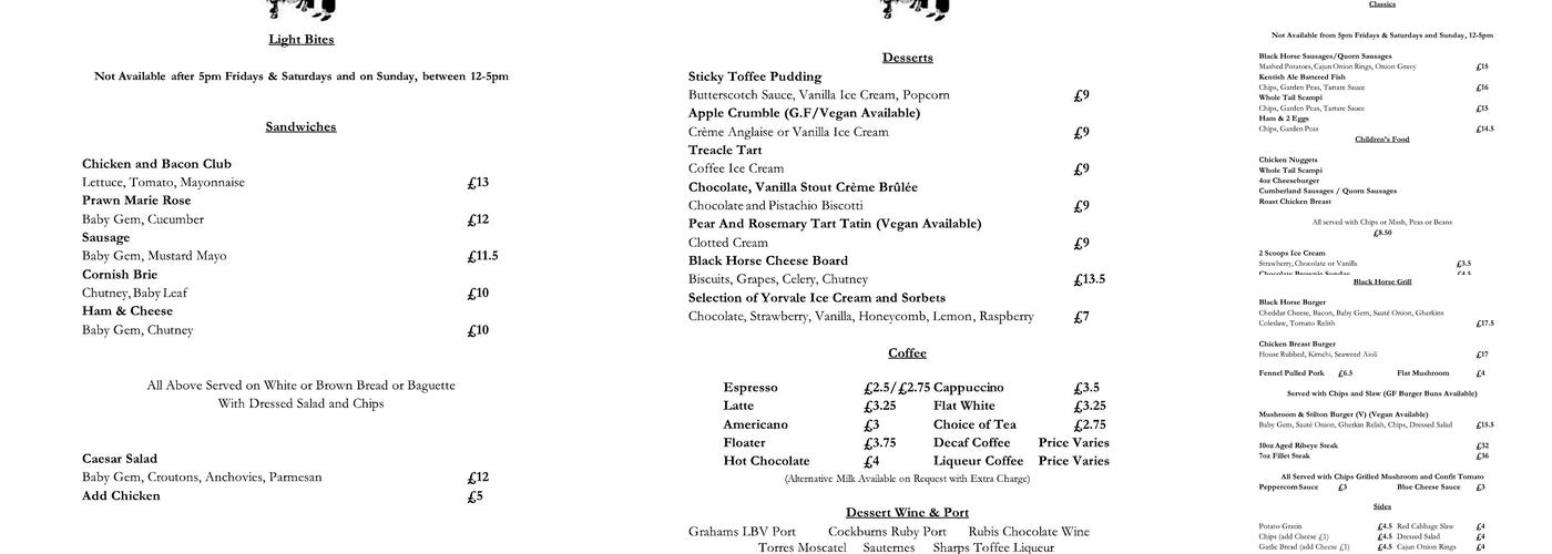 The Black Horse Inn Menu