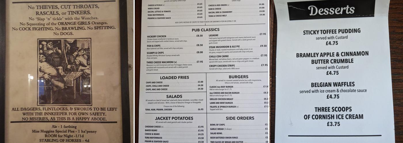 The Adam & Eve Tavern Menu
