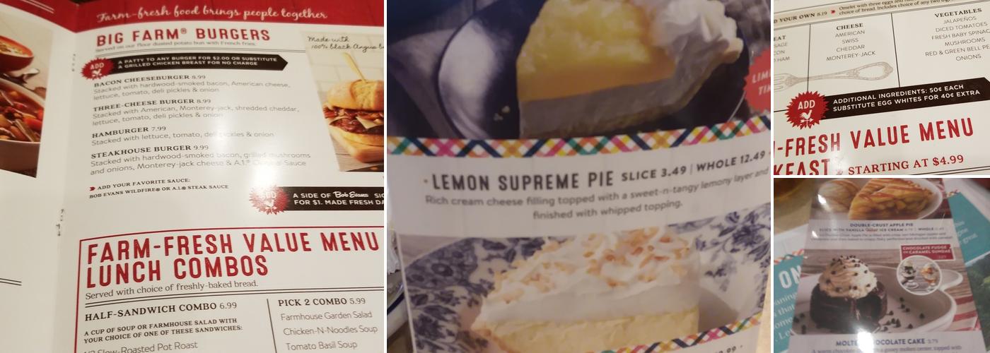 Bob Evans Menu