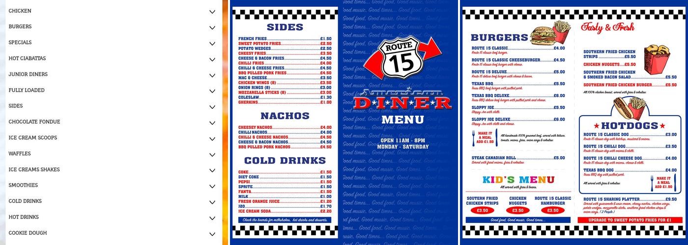 Route 15 American Diner Menu