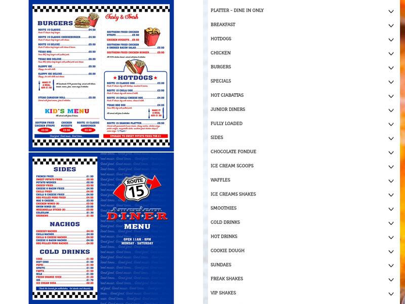 Route 15 American Diner Menu