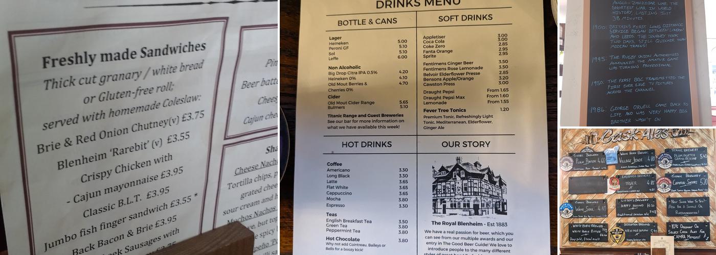 The Royal Blenheim Menu