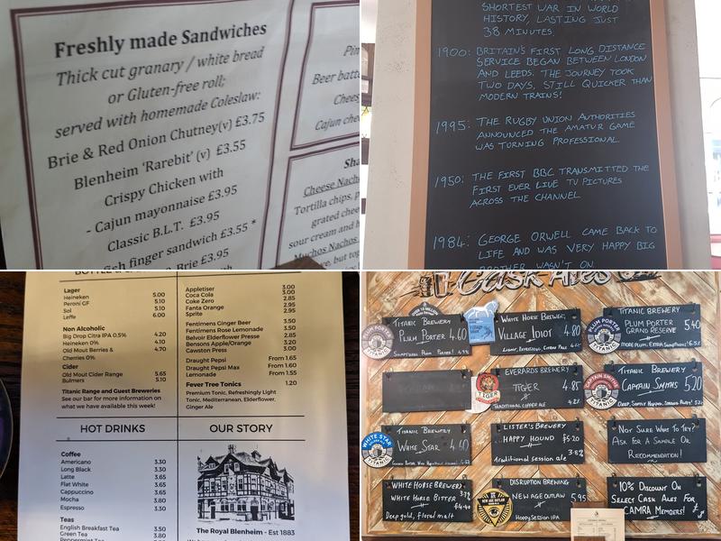 The Royal Blenheim Menu