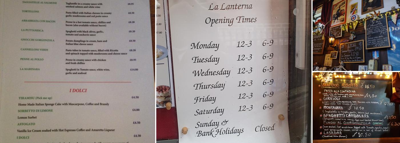 La Lanterna at the Old Vestry Menu