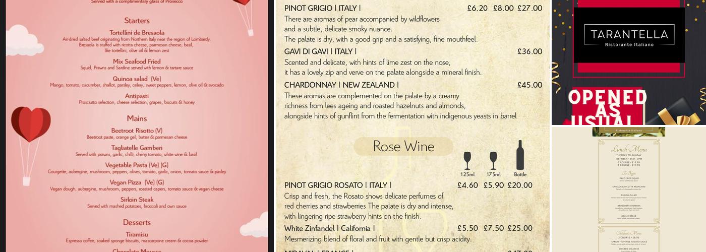 Tarantella Ristorante Menu