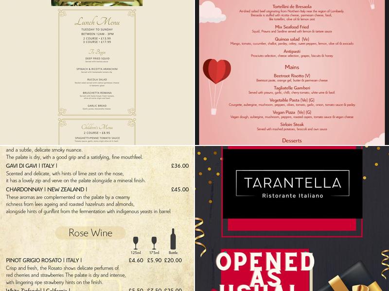 Tarantella Ristorante Menu