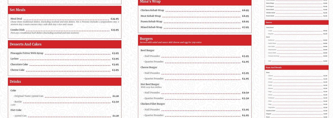 Mina Indian Takeaway Menu