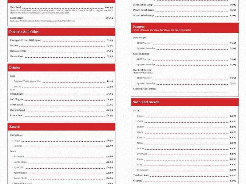 Mina Indian Takeaway Menu