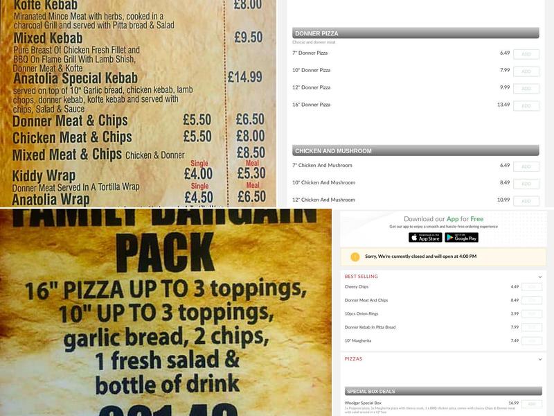 Anatolia Pizza and Kebab House Menu