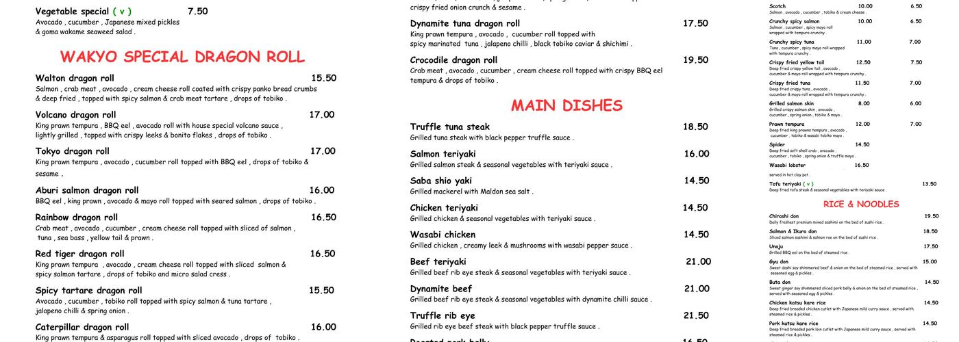 Sushi Wakyo Menu