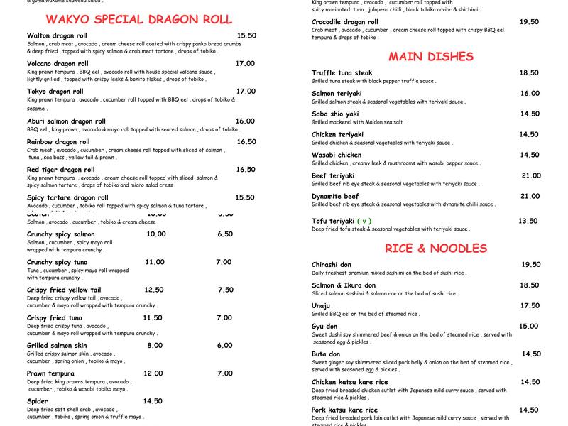 Sushi Wakyo Menu