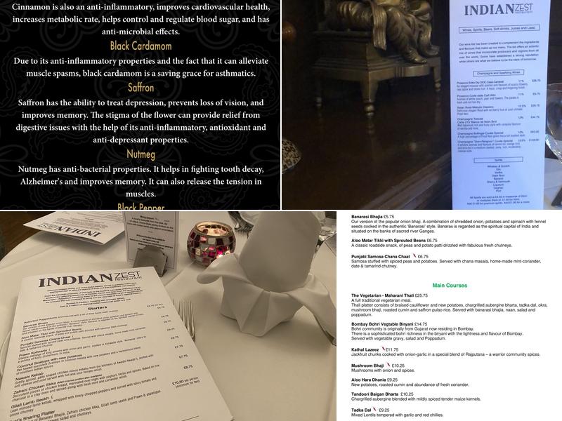 Indian Zest - Sunbury Menu