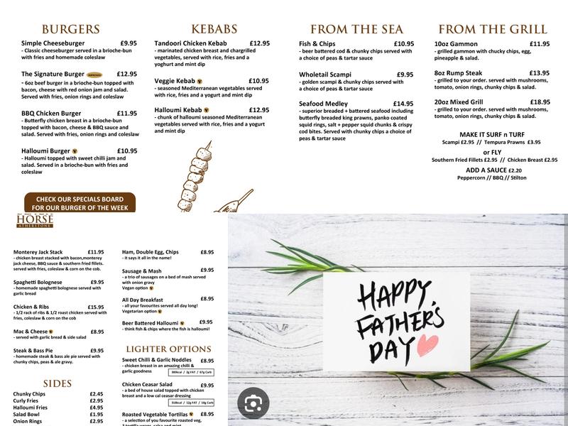 The Black Horse Menu