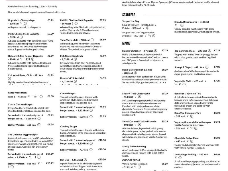 Attleborough Arms Menu