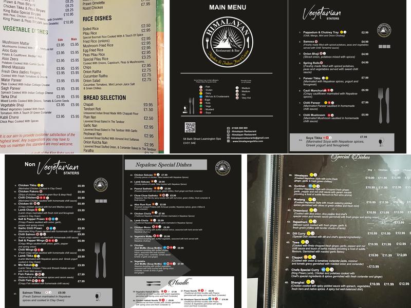 Himalayan Restaurant & Bar Menu