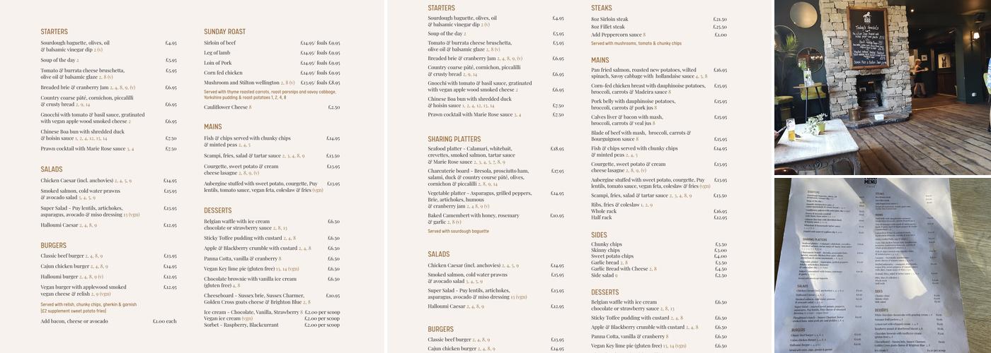 The Black Horse Inn, Findon Menu