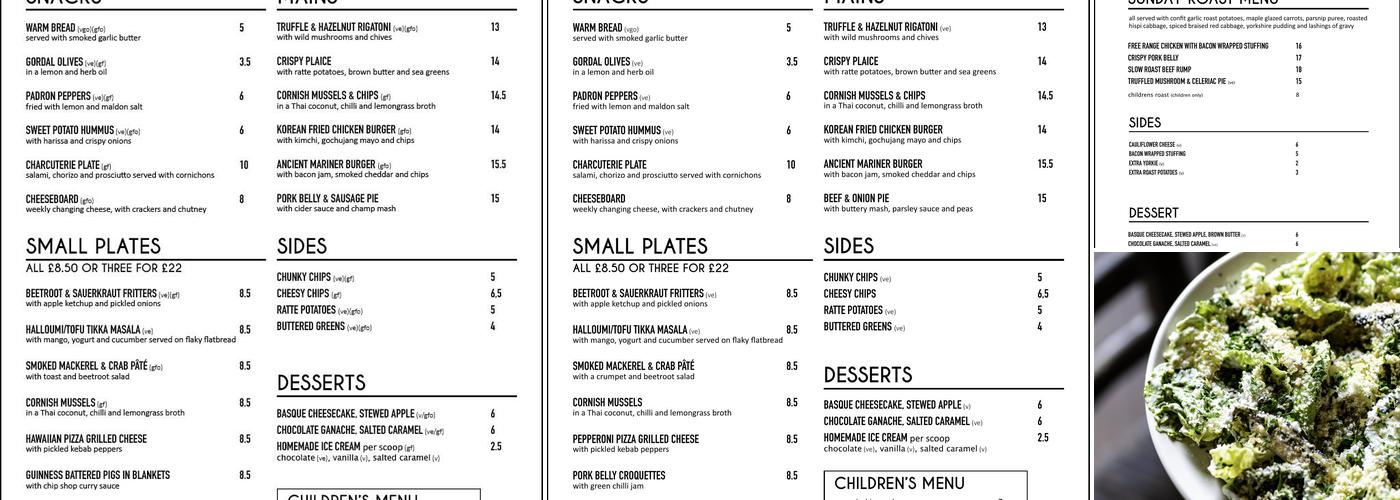 The Ancient Mariner Menu