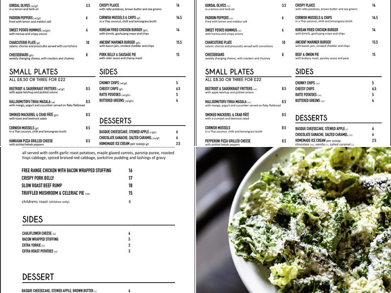 The Ancient Mariner Menu