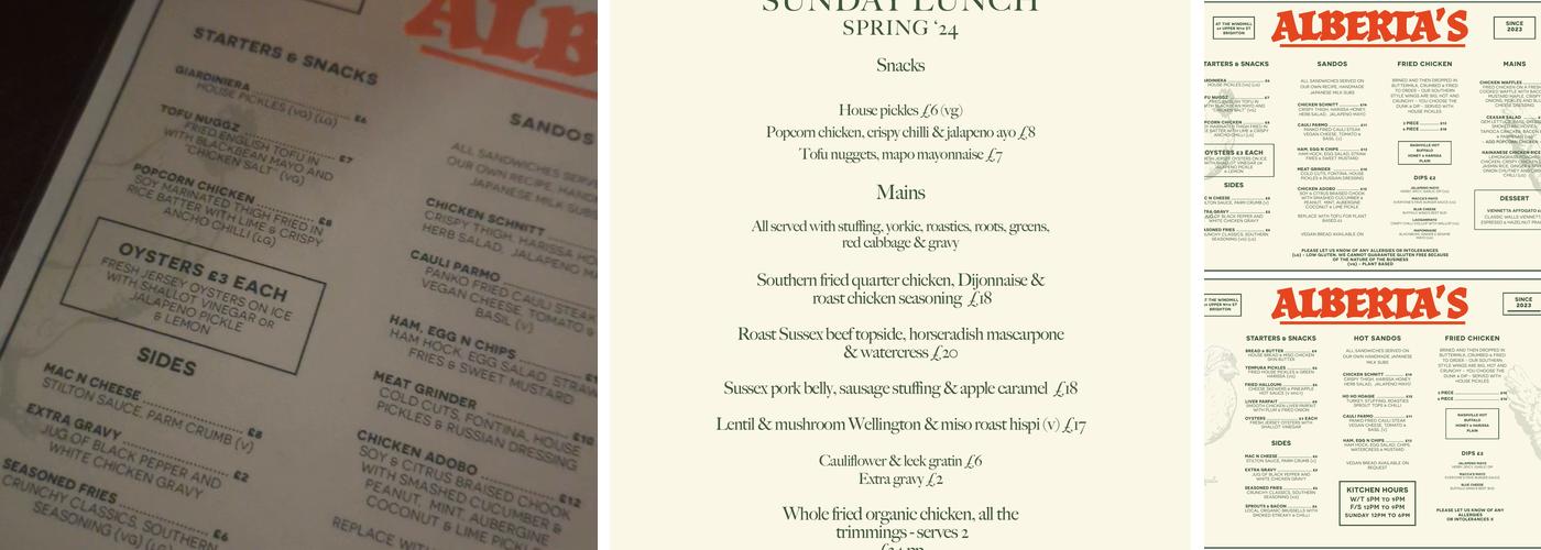 The Windmill Brighton Menu