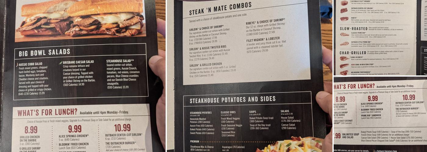 Outback Steakhouse Menu