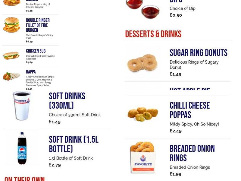 Favorite Chicken & Ribs Worthing Menu