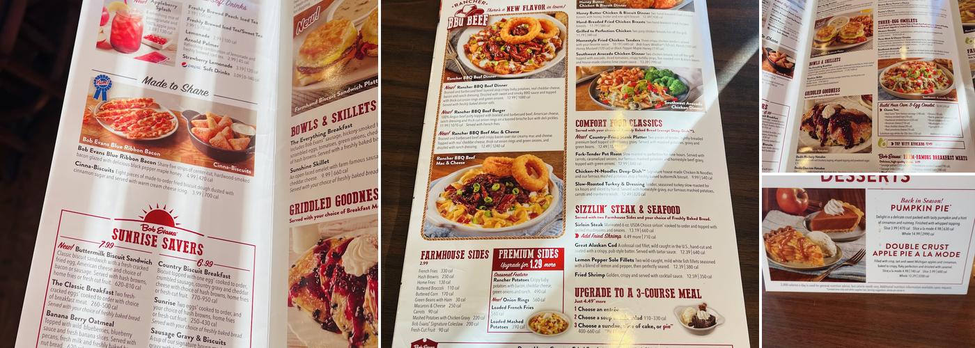 Bob Evans Menu
