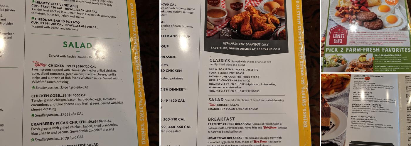 Bob Evans Menu