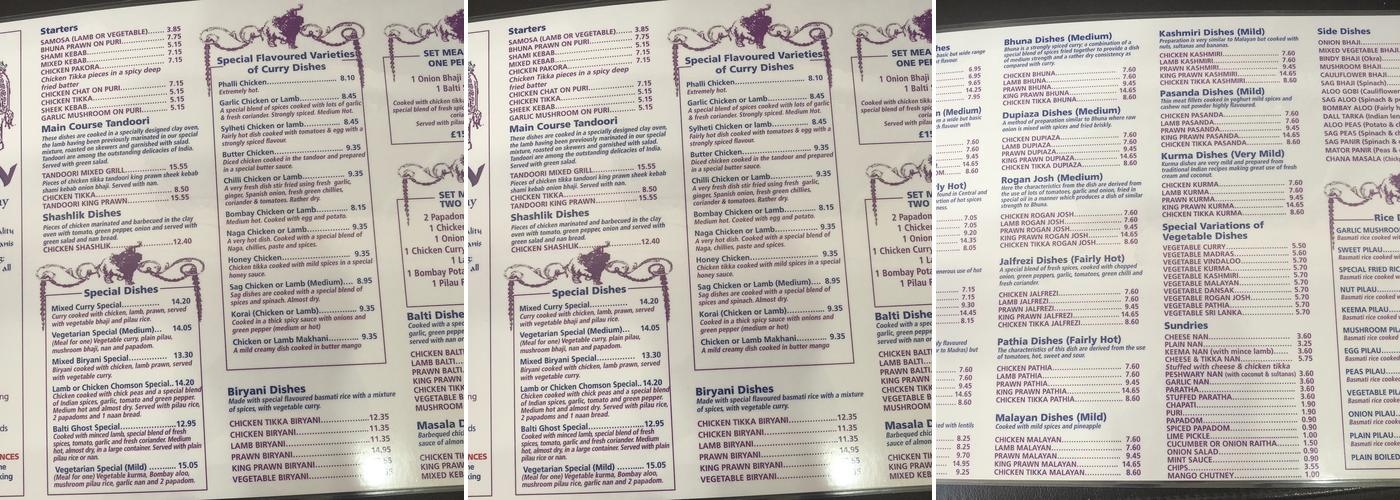 Shahan Tandoori Menu
