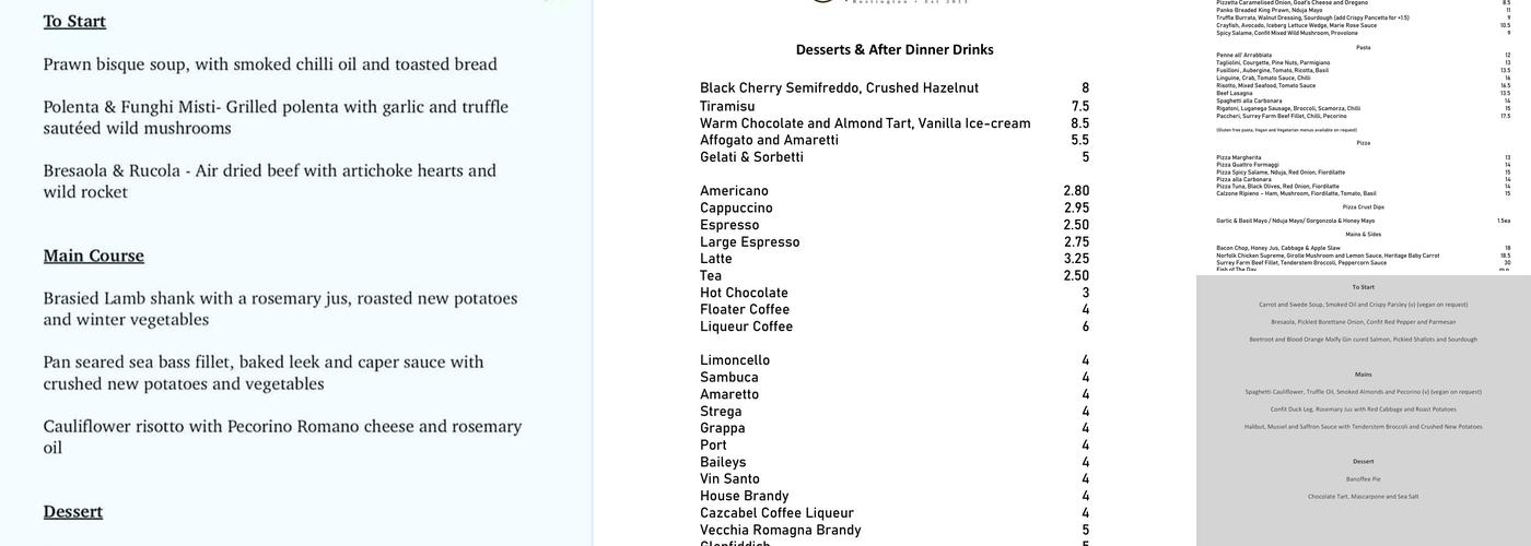 La Cucina Italian Restaurant Menu