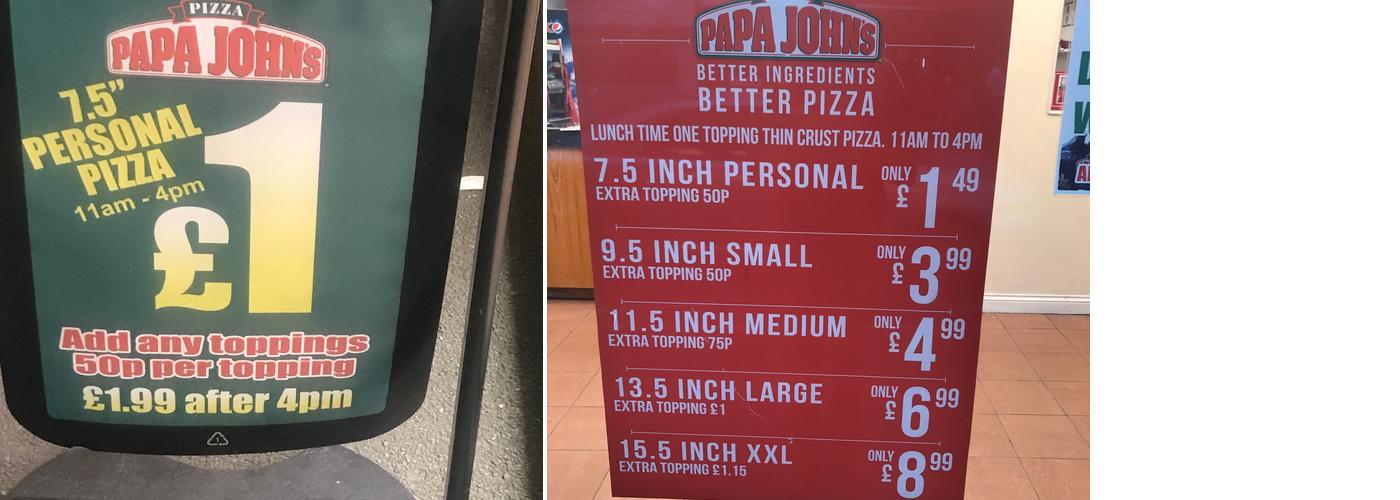 Papa Johns Pizza Menu