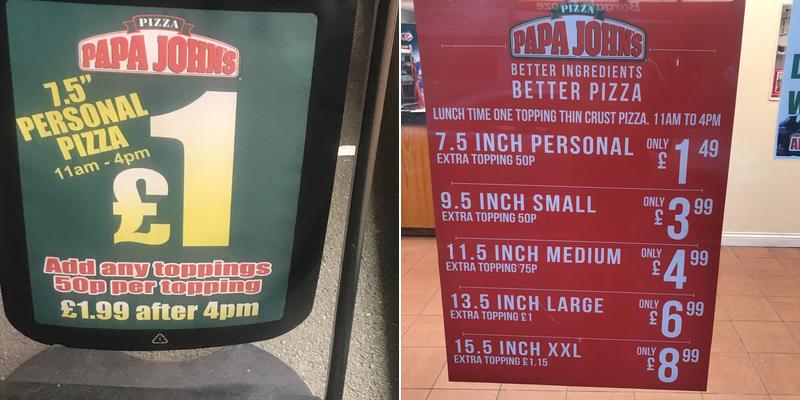 Papa Johns Pizza Menu