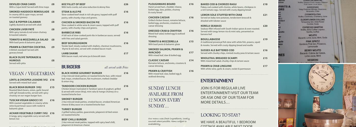 Ye Olde Black Horse, Rottingdean Menu