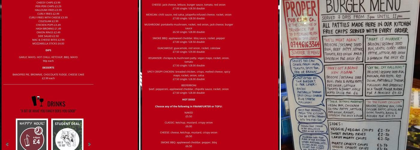 Caroline of Brunswick Menu