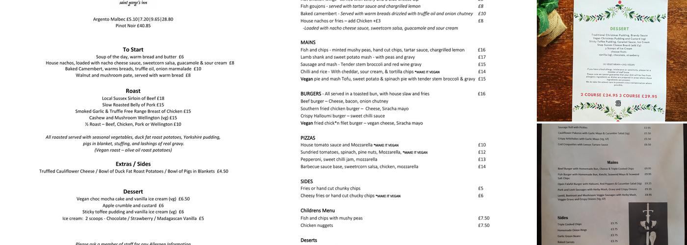 Saint George's Inn Menu